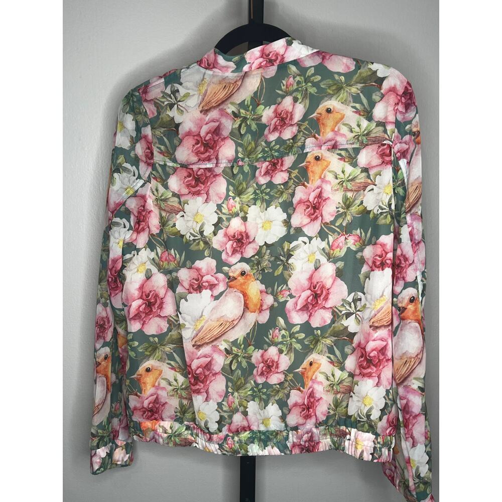 ☀️LaBellum by Hillary Scott Floral Bird Chiffon Zip Jacket Size Small NWT - Picture 5 of 7
